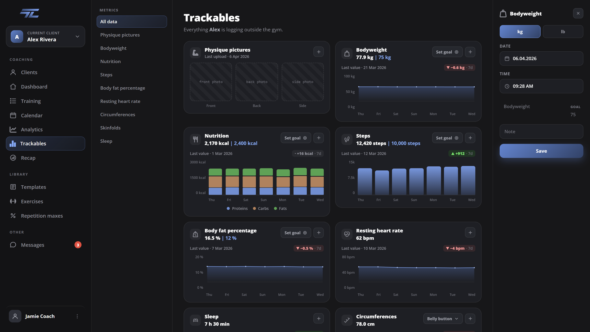TrainLog web app — Trackables